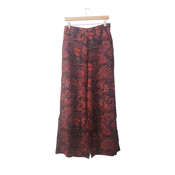 H&M Floral Print High Rise Wide Leg Pants Brown/Orange Size 10 - Picture 1 of 9